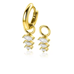 Discount Zinzi 13mm gold plated zilveren oorbedels met drie peervormige zettingen in aflopende grootte, bezet met witte zirconia's ZICH2631 (zonder oorringen)