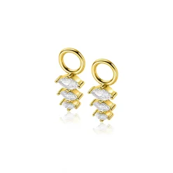 Discount Zinzi 13mm gold plated zilveren oorbedels met drie peervormige zettingen in aflopende grootte, bezet met witte zirconia's ZICH2631 (zonder oorringen)