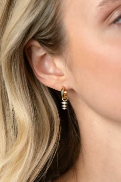 Discount Zinzi 13mm gold plated zilveren oorbedels met drie peervormige zettingen in aflopende grootte, bezet met witte zirconia's ZICH2631 (zonder oorringen)