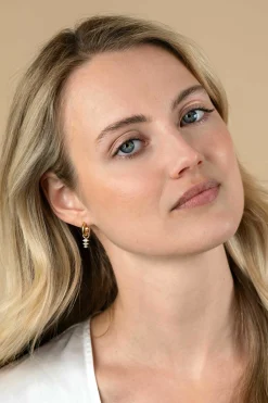 Discount Zinzi 13mm gold plated zilveren oorbedels met drie peervormige zettingen in aflopende grootte, bezet met witte zirconia's ZICH2631 (zonder oorringen)