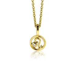 Online Zinzi 9mm gold plated zilveren Leeuw sterrenbeeldhanger bezet met witte zirconia ZIHY-LEE (zonder collier)