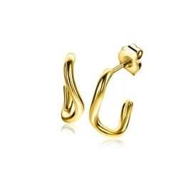 Online Zinzi 16mm gold plated zilveren gladde oorstekers organisch gevormd ZIO2656G