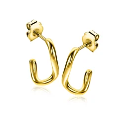 Online Zinzi 16mm gold plated zilveren gladde oorstekers organisch gevormd ZIO2656G