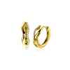 Outlet Zinzi 15mm gold plated zilveren oorringen organisch gevormd met twee golvende banen, waarvan één bezet met witte zirconia's, met luxe klapsluiting ZIO2629Y