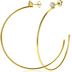 Sale Zinzi 55mm gold plated zilveren oorstekers 5mm witte zirconia met halve oorringen 55mm en 1,5mm buisdikte ZIO2574Y