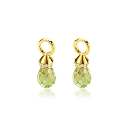 Zinzi 17mm gold plated zilveren oorbedels in peervorm groen peridot en witte zirconia's ZICH2429 (zonder oorringen)
