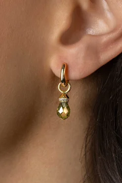 Zinzi 17mm gold plated zilveren oorbedels in peervorm groen peridot en witte zirconia's ZICH2429 (zonder oorringen)
