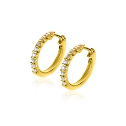 Discount Zinzi 15mm gold plated zilveren oorringen bezet met champagne, peridot en witte zirconia's met luxe klapsluiting ZIO2612