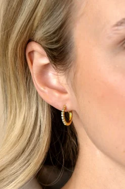 Discount Zinzi 15mm gold plated zilveren oorringen bezet met champagne, peridot en witte zirconia's met luxe klapsluiting ZIO2612