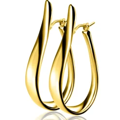 Clearance Zinzi 49mm gold plated zilveren grote oorringen in organische vorm met een speelse twist en handige bovensluiting ZIO2675G
