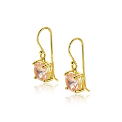 Clearance Zinzi 24mm gold plated zilveren oorhangers met trendy vierkante kleursteen in licht roze ZIO2579