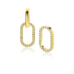 Best Zinzi 15mm gold plated zilveren oorbedels ovale vorm witte zirconia's ZICH2444 (zonder oorringen)