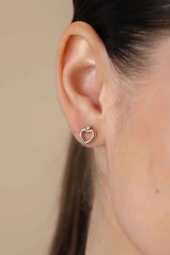 Hot Zinzi 9mm gold plated zilveren oorstekers open hartje witte zirconia ZIO2566