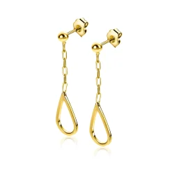 New Zinzi 31mm gold plated zilveren oorstekers met schakelkettinkje en open druppelvorm ZIO2634