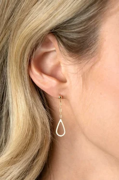 New Zinzi 31mm gold plated zilveren oorstekers met schakelkettinkje en open druppelvorm ZIO2634