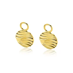 Zinzi 12mm gold plated zilveren oorbedels rond met sierlijke golven als bewerking ZICH2450 (zonder oorringen)