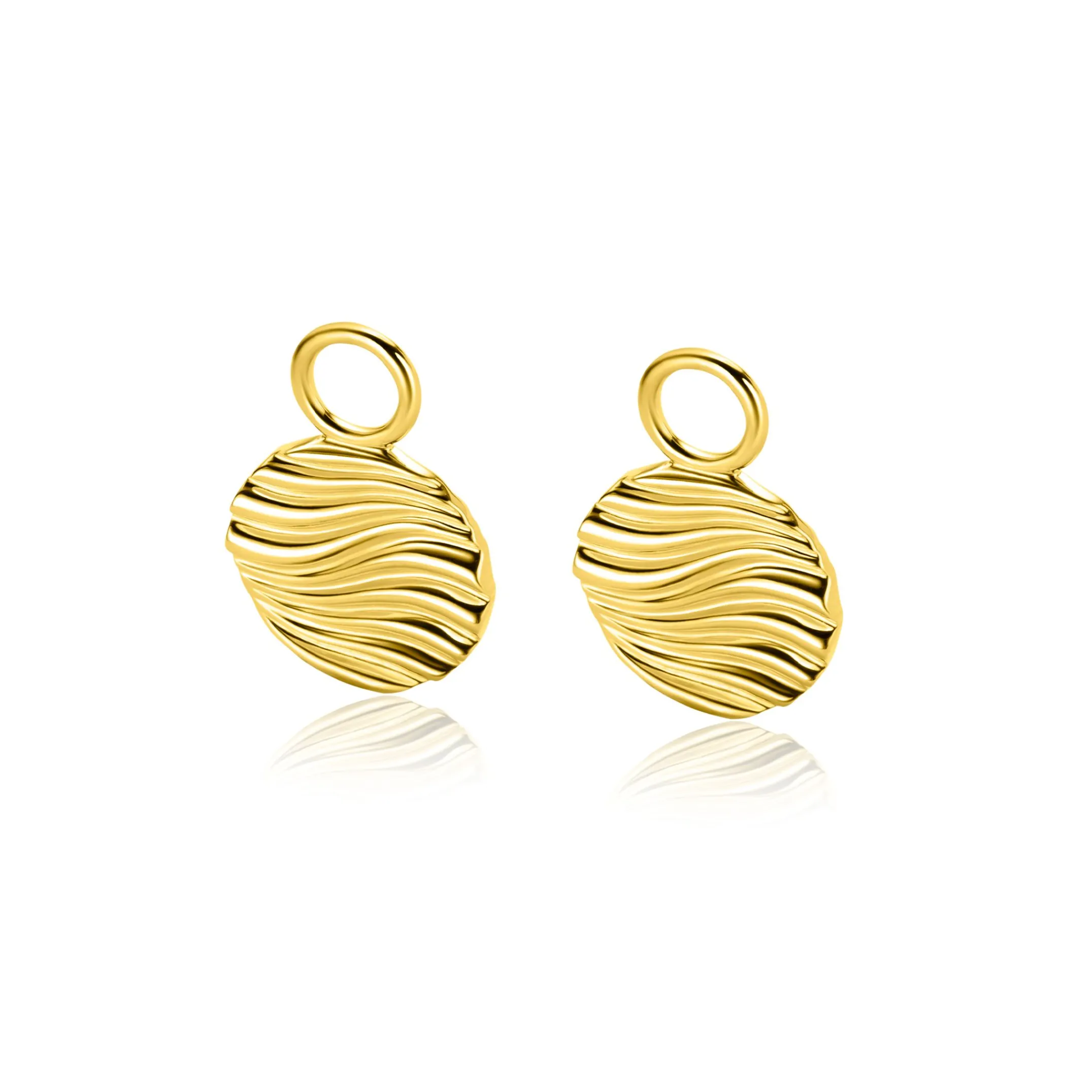 Zinzi 12mm gold plated zilveren oorbedels rond met sierlijke golven als bewerking ZICH2450 (zonder oorringen)