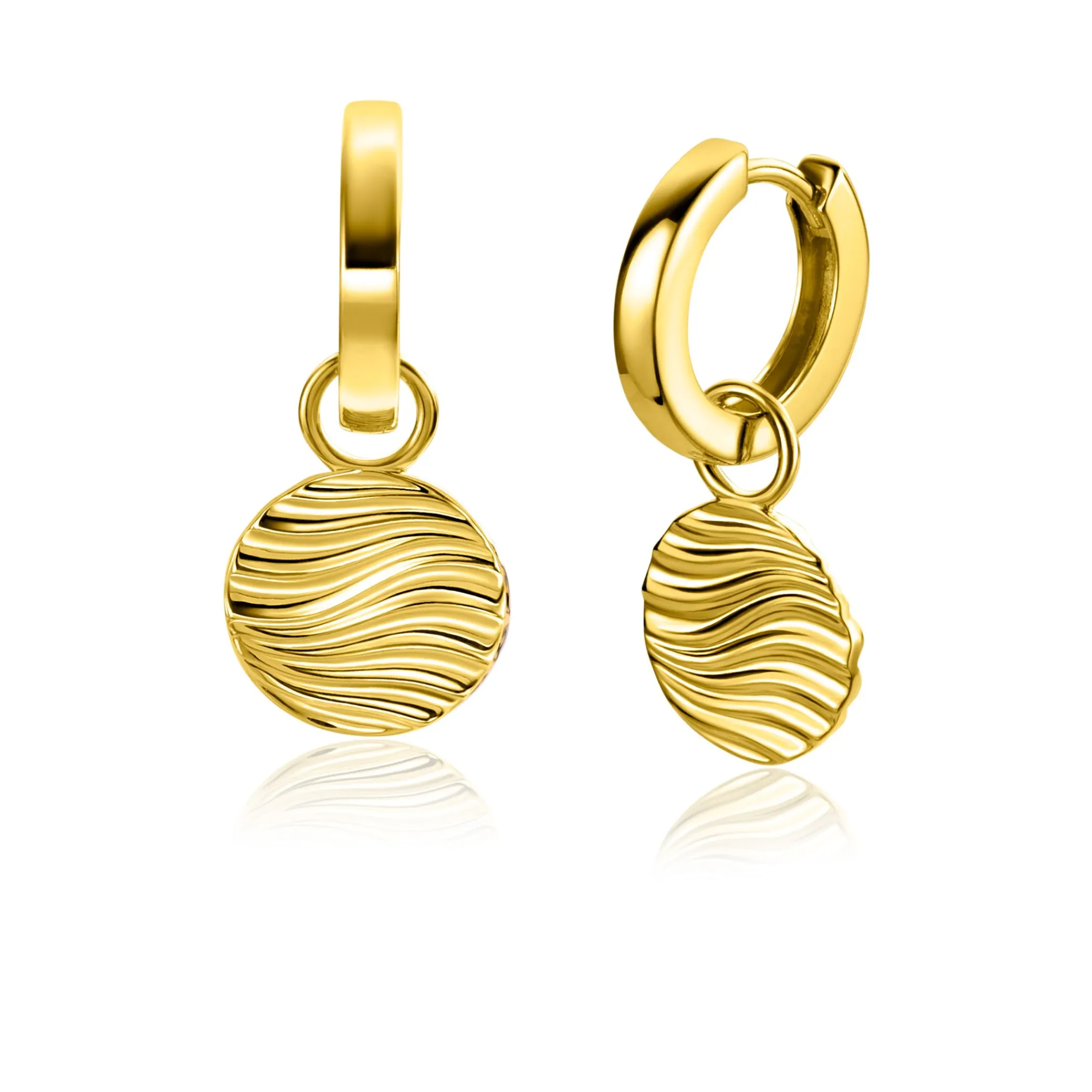 Zinzi 12mm gold plated zilveren oorbedels rond met sierlijke golven als bewerking ZICH2450 (zonder oorringen)