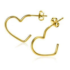 Zinzi 18mm gold plated zilveren halve oorringen in hartvorm 1,4mm buisdikte met vlindersluiting ZIO2584G