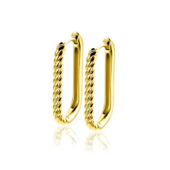 Zinzi 24mm gold plated zilveren oorringen in ovale vorm met gedraaide buis en luxe klapsluiting ZIO2692G