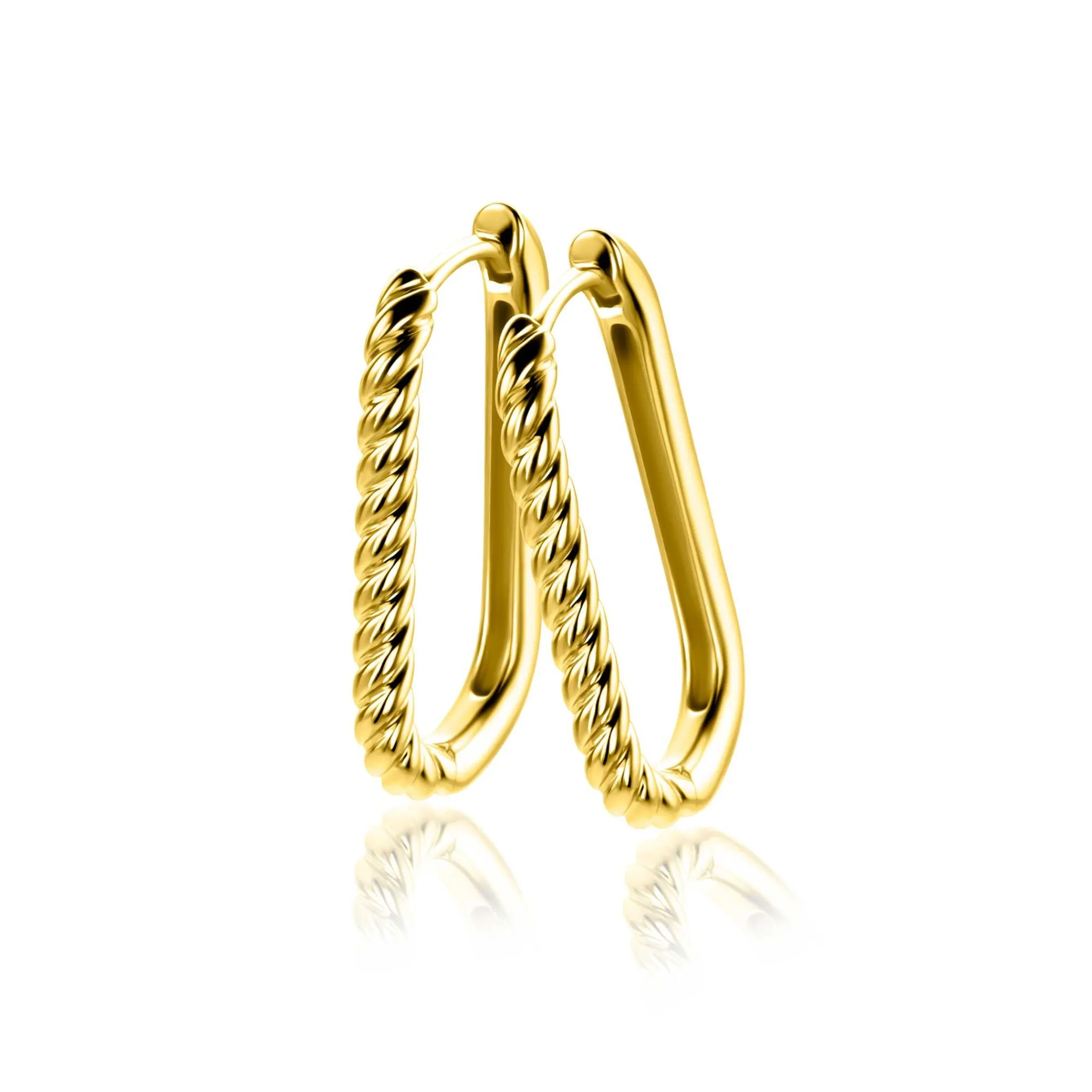 Zinzi 24mm gold plated zilveren oorringen in ovale vorm met gedraaide buis en luxe klapsluiting ZIO2692G