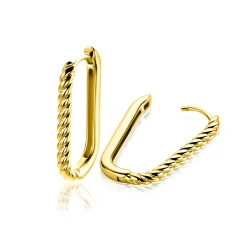 Zinzi 24mm gold plated zilveren oorringen in ovale vorm met gedraaide buis en luxe klapsluiting ZIO2692G