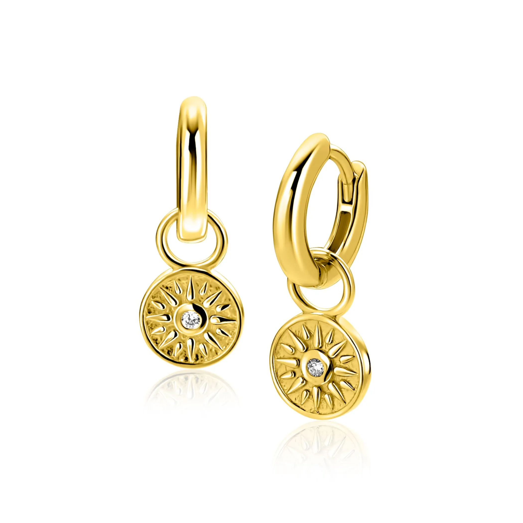 Hot Zinzi 8mm gold plated zilveren oorbedels zon ZICH2741 (zonder oorringen)