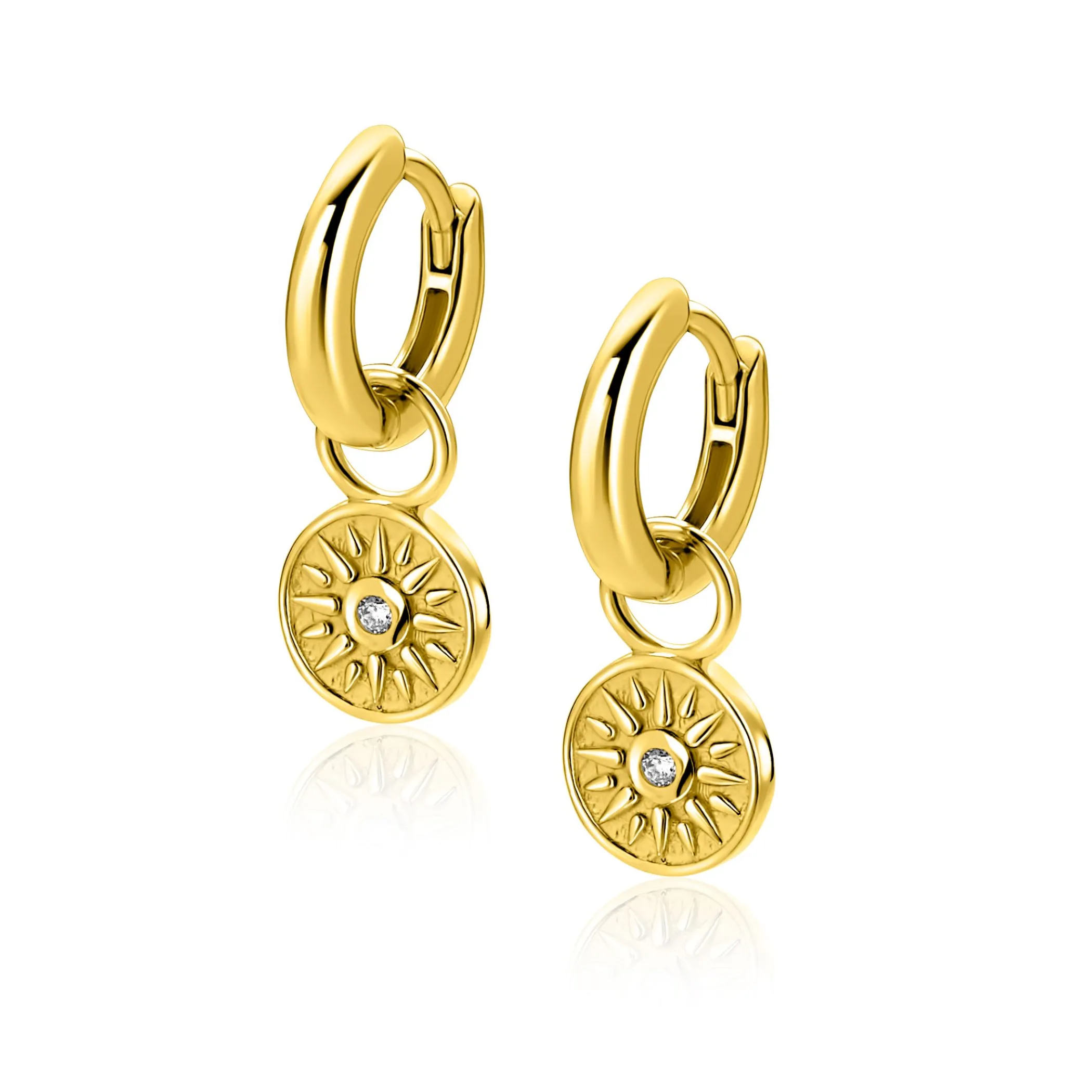 Hot Zinzi 8mm gold plated zilveren oorbedels zon ZICH2741 (zonder oorringen)