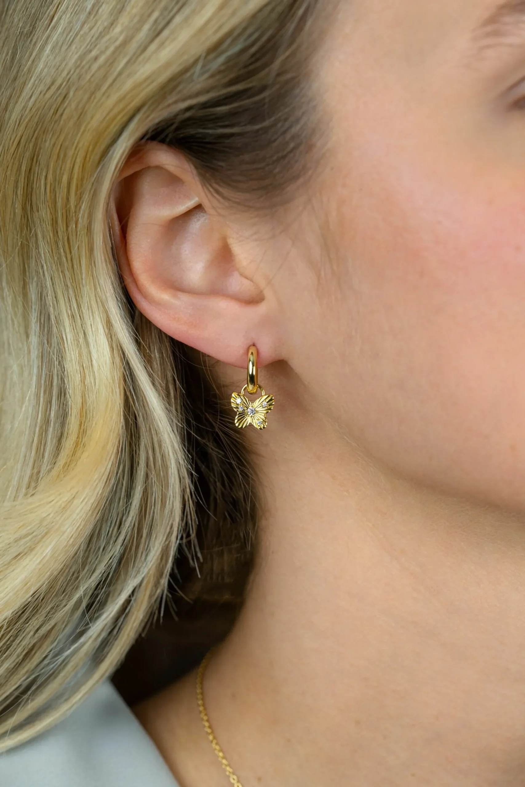 New Zinzi 10mm gold plated zilveren oorbedels vlinder ZICH2742 (zonder oorringen)