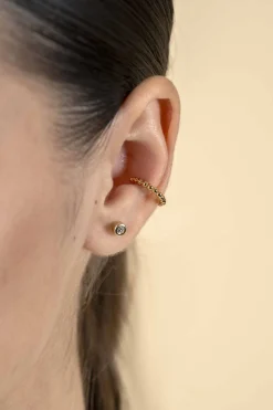 Hot Zinzi 14mm gold plated zilveren ear cuff bolletjes per stuk geprijsd ZIO-CUFF2G