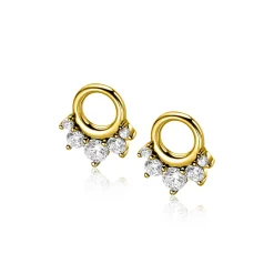 Clearance Zinzi 9mm gold plated zilveren oorbedels met vijf ronde zettingen in aflopende grootte, bezet met witte zirconia's ZICH2632Y (zonder oorringen)