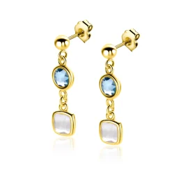 Best Zinzi 28mm gold plated zilveren oorstekers rond vierkant jeansblauw en witgrijs ZIO2526G