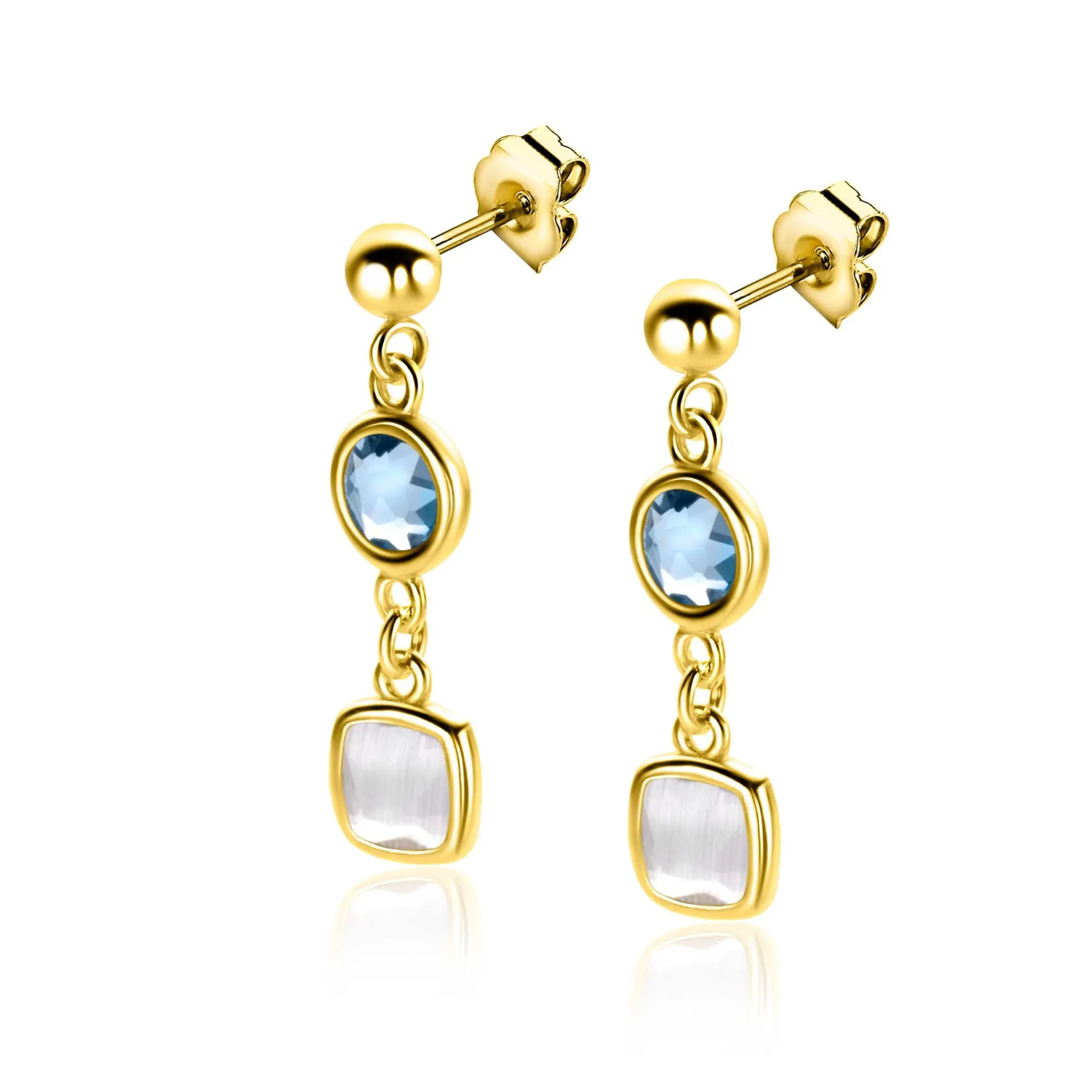 Best Zinzi 28mm gold plated zilveren oorstekers rond vierkant jeansblauw en witgrijs ZIO2526G