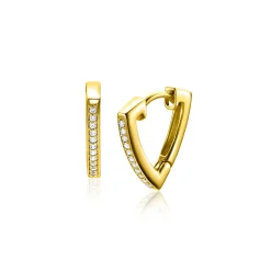 Hot Zinzi 14mm gold plated zilveren oorringen driehoeksvorm bezet met witte zirconia's ZIO2607
