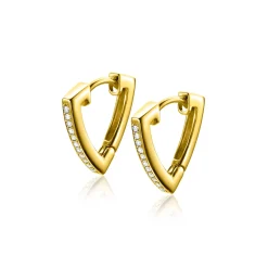 Hot Zinzi 14mm gold plated zilveren oorringen driehoeksvorm bezet met witte zirconia's ZIO2607