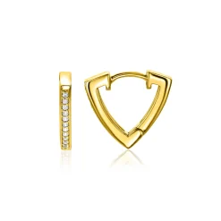 Hot Zinzi 14mm gold plated zilveren oorringen driehoeksvorm bezet met witte zirconia's ZIO2607