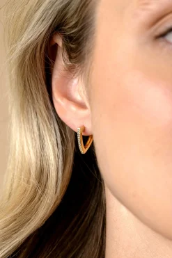 Hot Zinzi 14mm gold plated zilveren oorringen driehoeksvorm bezet met witte zirconia's ZIO2607