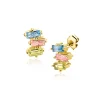 New Zinzi 8mm gold plated zilveren oorstekers driekleurige baguette zirkonia ZIO2739