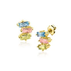 New Zinzi 8mm gold plated zilveren oorstekers driekleurige baguette zirkonia ZIO2739