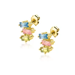 New Zinzi 8mm gold plated zilveren oorstekers driekleurige baguette zirkonia ZIO2739