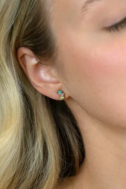 New Zinzi 8mm gold plated zilveren oorstekers driekleurige baguette zirkonia ZIO2739