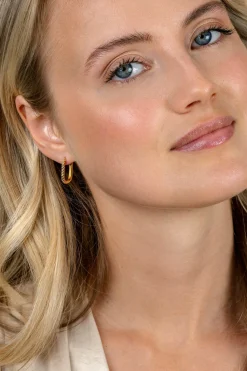 Online Zinzi 17mm gold plated zilveren oorringen in ovale vorm met gedraaide buis en luxe klapsluiting ZIO2691G