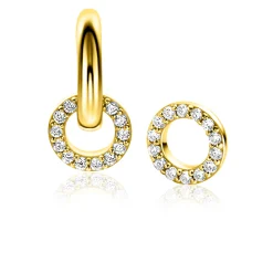 New Zinzi 7,5mm gold plated zilveren oorbedels in ronde vorm bezet met witte zirconia's ZICH2550Y (zonder oorringen)
