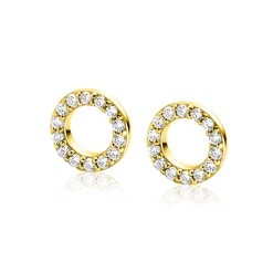 New Zinzi 7,5mm gold plated zilveren oorbedels in ronde vorm bezet met witte zirconia's ZICH2550Y (zonder oorringen)
