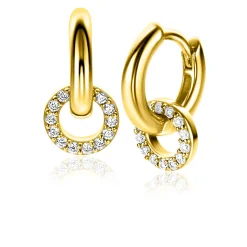 New Zinzi 7,5mm gold plated zilveren oorbedels in ronde vorm bezet met witte zirconia's ZICH2550Y (zonder oorringen)