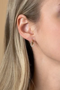 New Zinzi 7,5mm gold plated zilveren oorbedels in ronde vorm bezet met witte zirconia's ZICH2550Y (zonder oorringen)