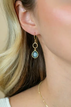 New Zinzi 36mm gold plated zilveren oorhangers turquoise peer en open rondje ZIO2716G