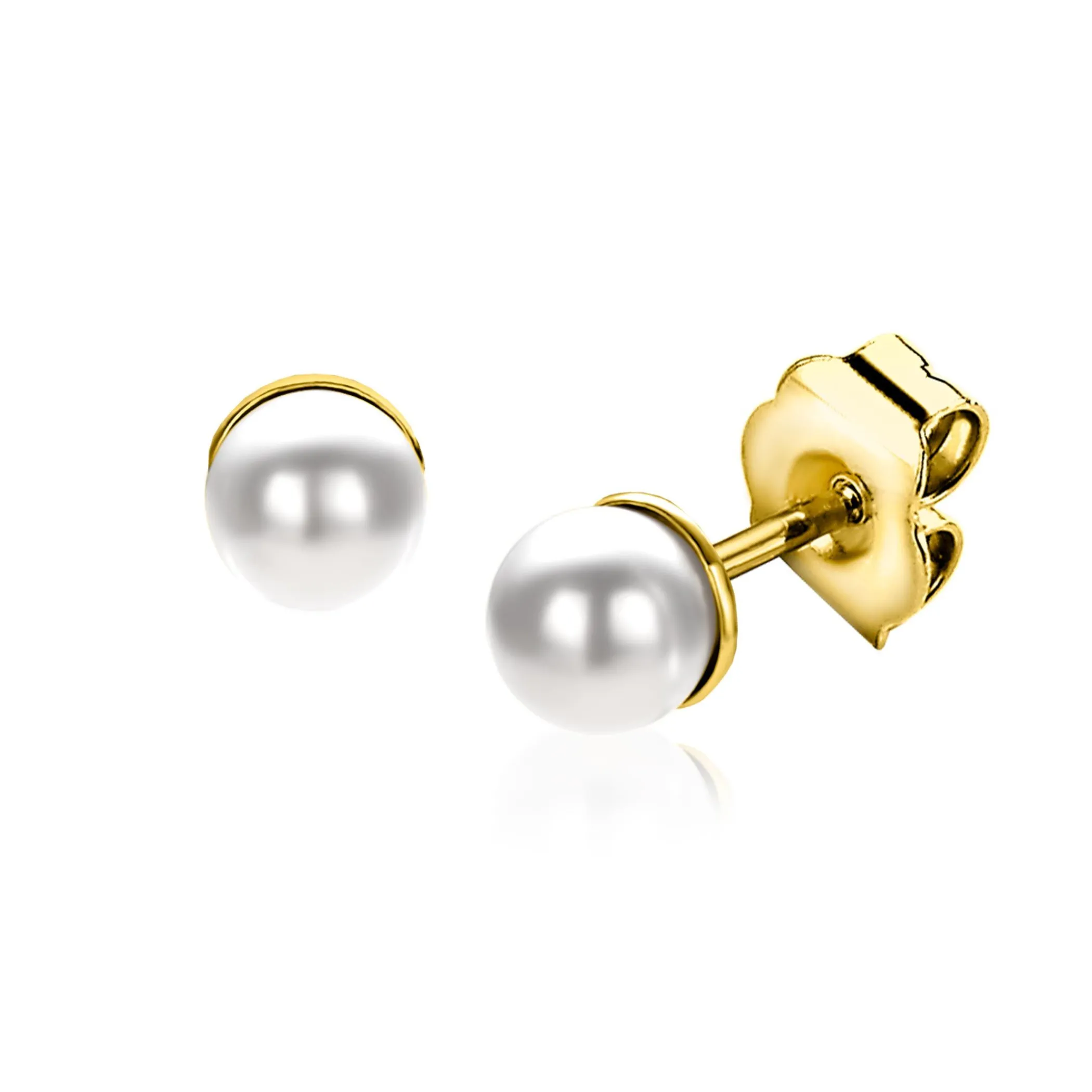 Zinzi 6mm gold plated zilveren oorknoppen wit parel ZIO1317Y