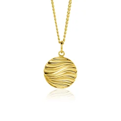 Clearance Zinzi 18mm gold plated zilveren hanger rond met sierlijke golven als bewerking ZIH2450 (zonder collier)