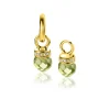 Hot Zinzi 15mm gold plated zilveren oorbedels met ronde groen peridot kleurstenen en bezet met witte zirconia's ZICH2428 (zonder oorringen)